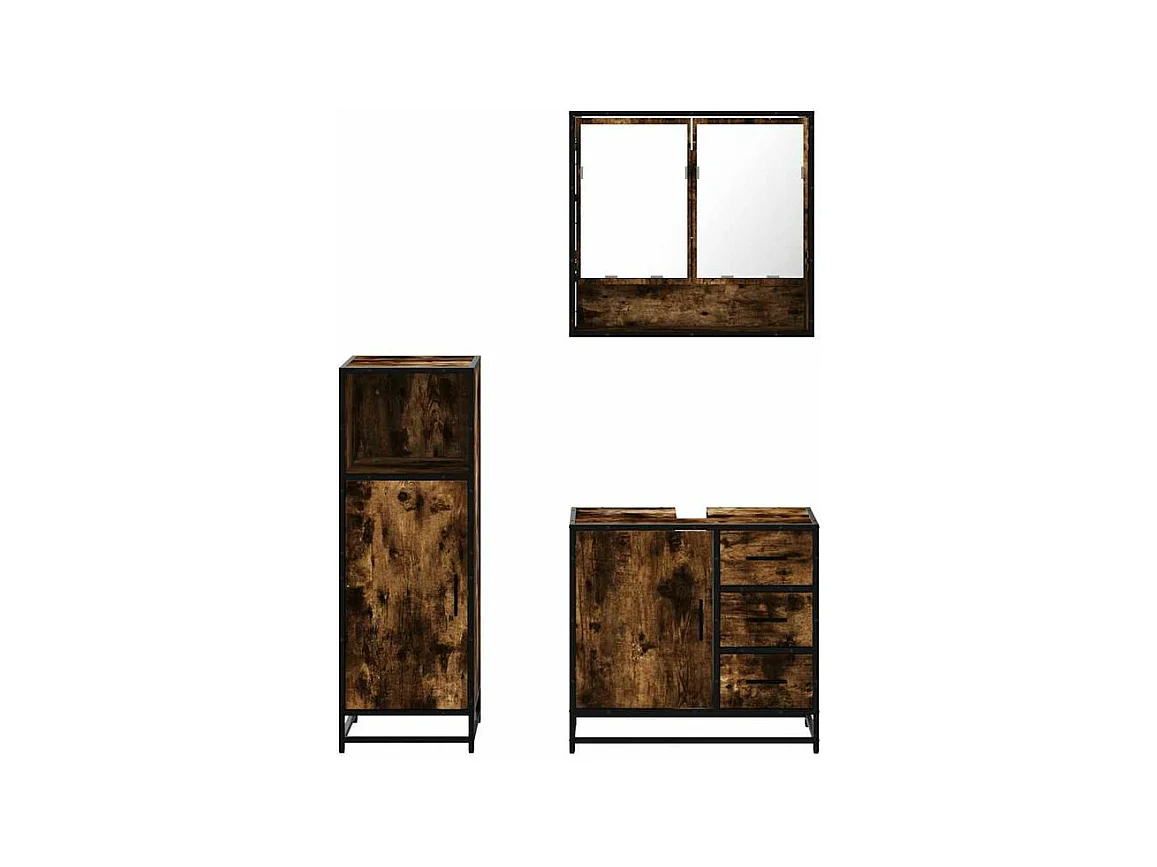 Ensemble de meubles de salle de bain 3 pcs Chêne fumé