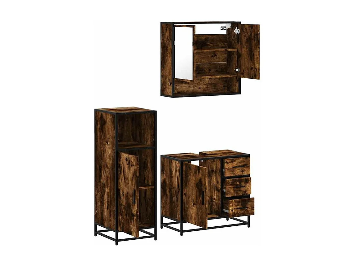 Ensemble de meubles de salle de bain 3 pcs Chêne fumé