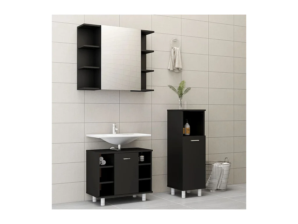 Ensemble de meubles de salle de bain 3 pcs Noir 3
