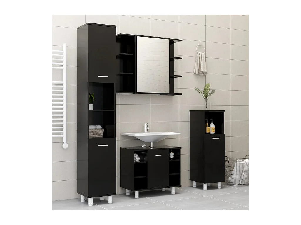 Ensemble de meubles de salle de bain 3 pcs Noir 3