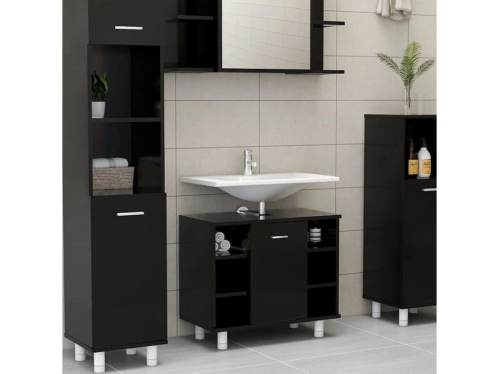 Ensemble de meubles de salle de bain 3 pcs Noir 3