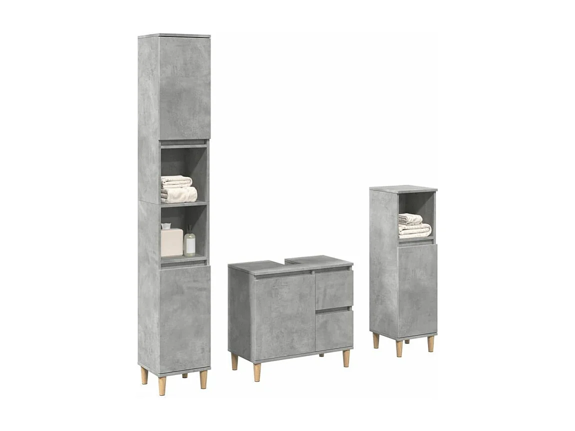Ensemble de meubles de salle de bain 3 pcs gris béton