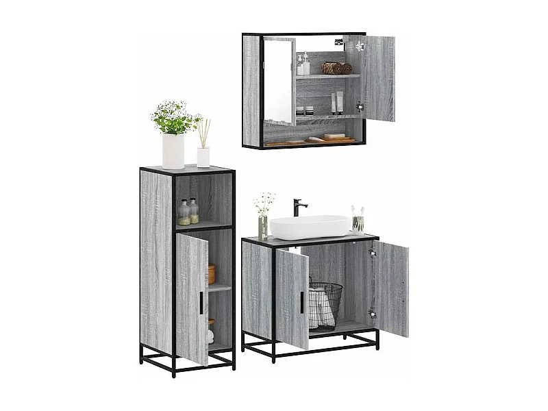 Ensemble de meubles de salle de bain 3 pcs Sonoma gris