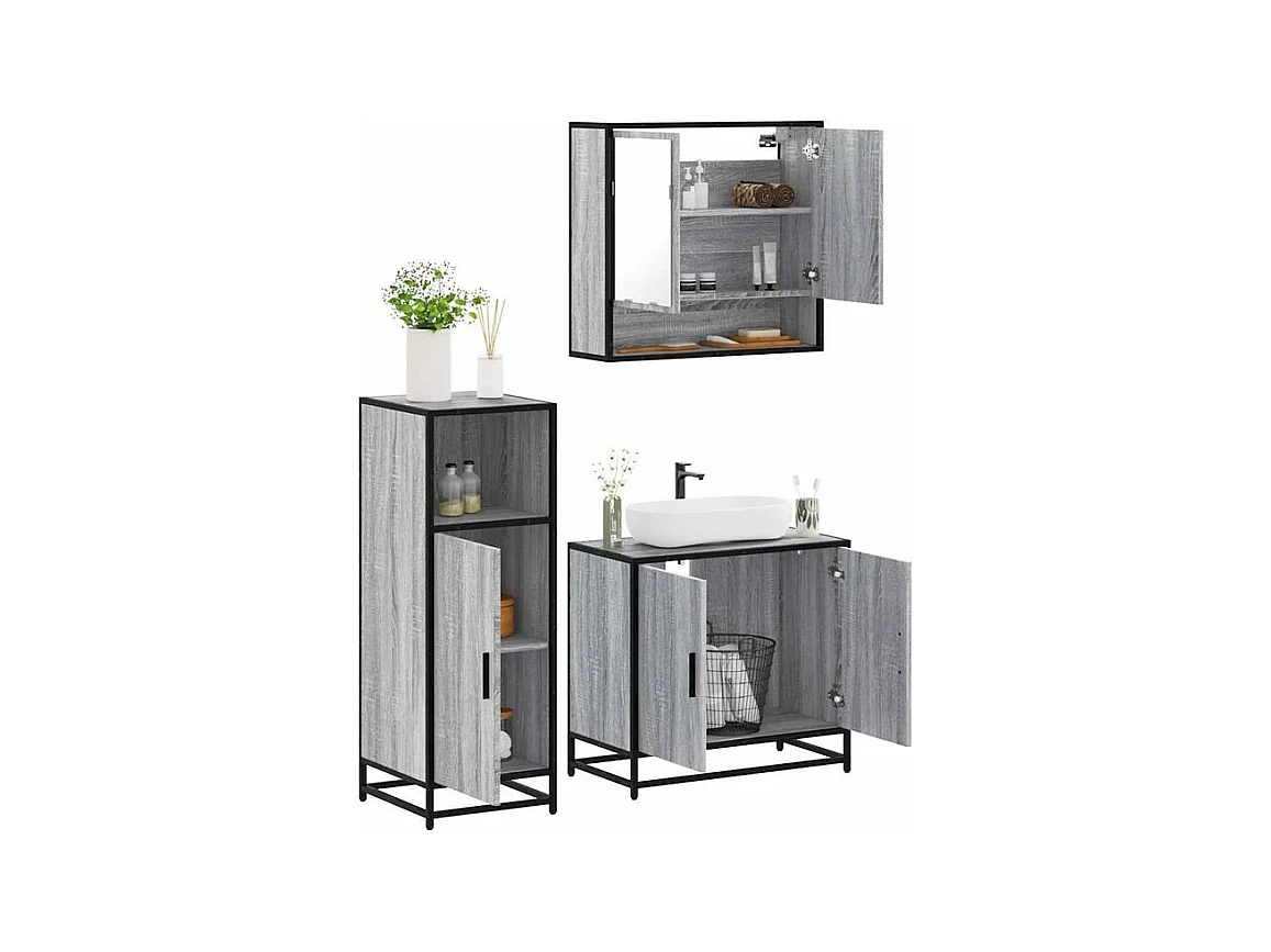 Ensemble de meubles de salle de bain 3 pcs Sonoma gris