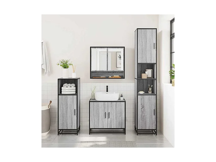 Ensemble de meubles de salle de bain 3 pcs Sonoma gris