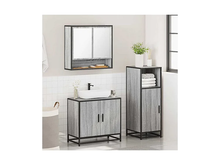 Ensemble de meubles de salle de bain 3 pcs Sonoma gris
