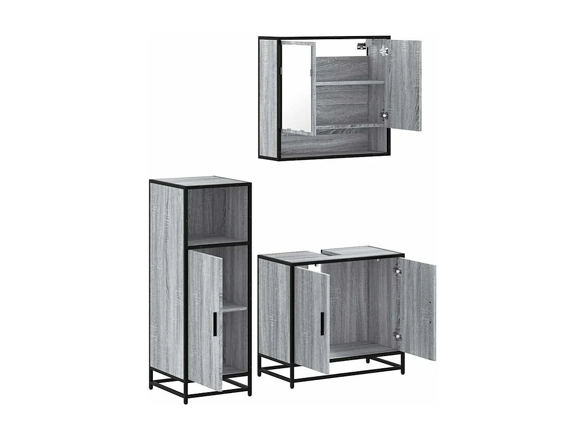 Ensemble de meubles de salle de bain 3 pcs Sonoma gris