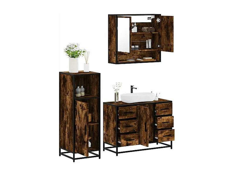Ensemble de meubles de salle de bain 3 pcs Chêne fumé