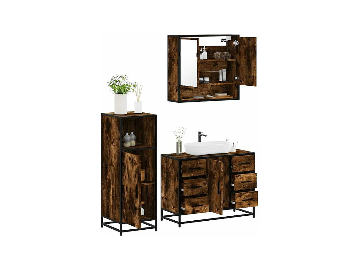 Ensemble de meubles de salle de bain 3 pcs Chêne fumé
