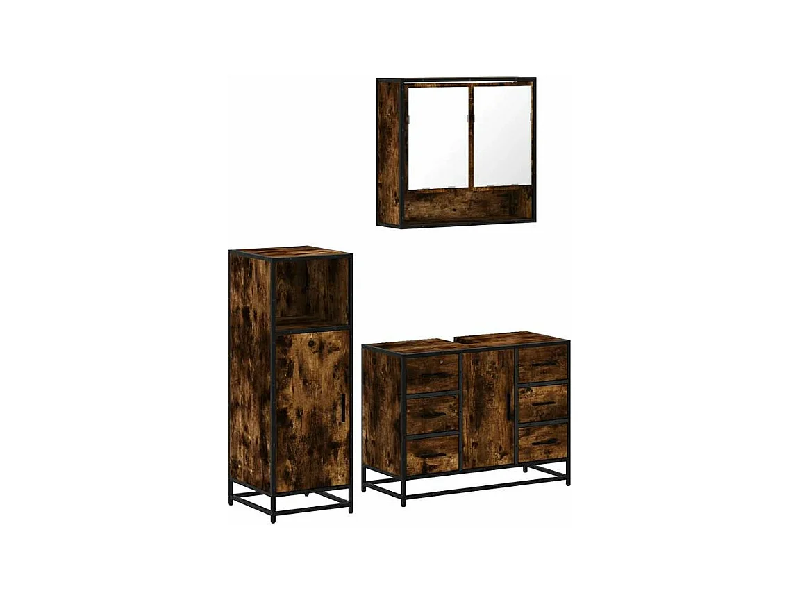 Ensemble de meubles de salle de bain 3 pcs Chêne fumé