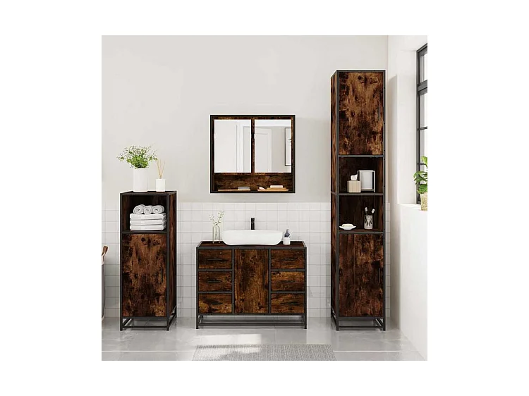 Ensemble de meubles de salle de bain 3 pcs Chêne fumé