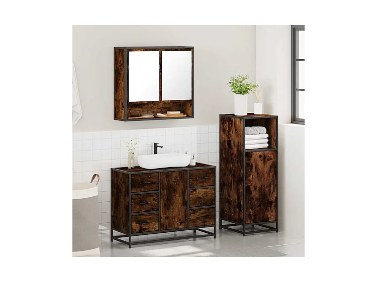 Ensemble de meubles de salle de bain 3 pcs Chêne fumé