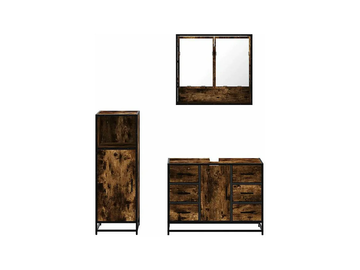 Ensemble de meubles de salle de bain 3 pcs Chêne fumé