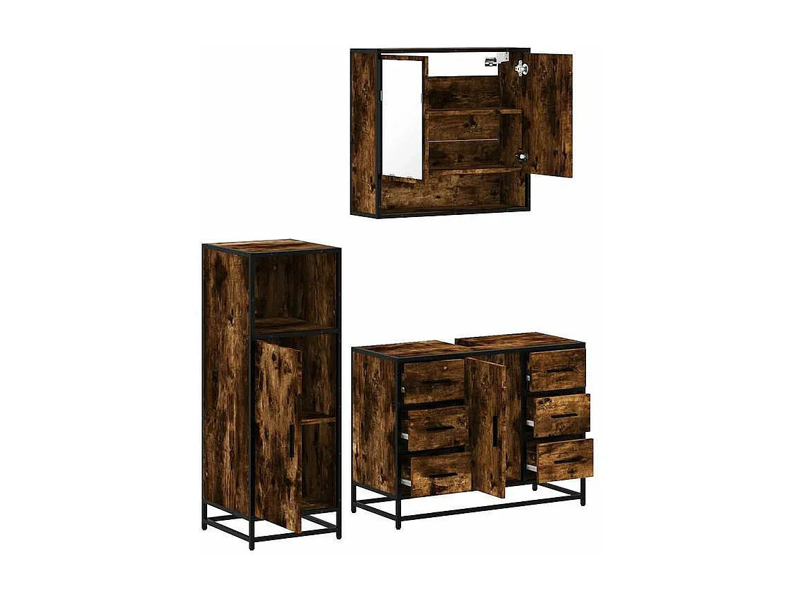 Ensemble de meubles de salle de bain 3 pcs Chêne fumé