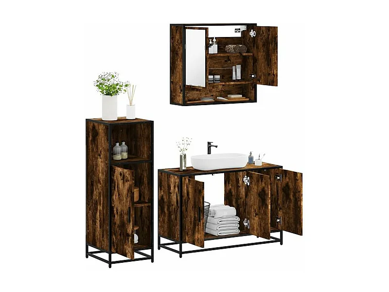 Ensemble de meubles de salle de bain 3 pcs Chêne fumé