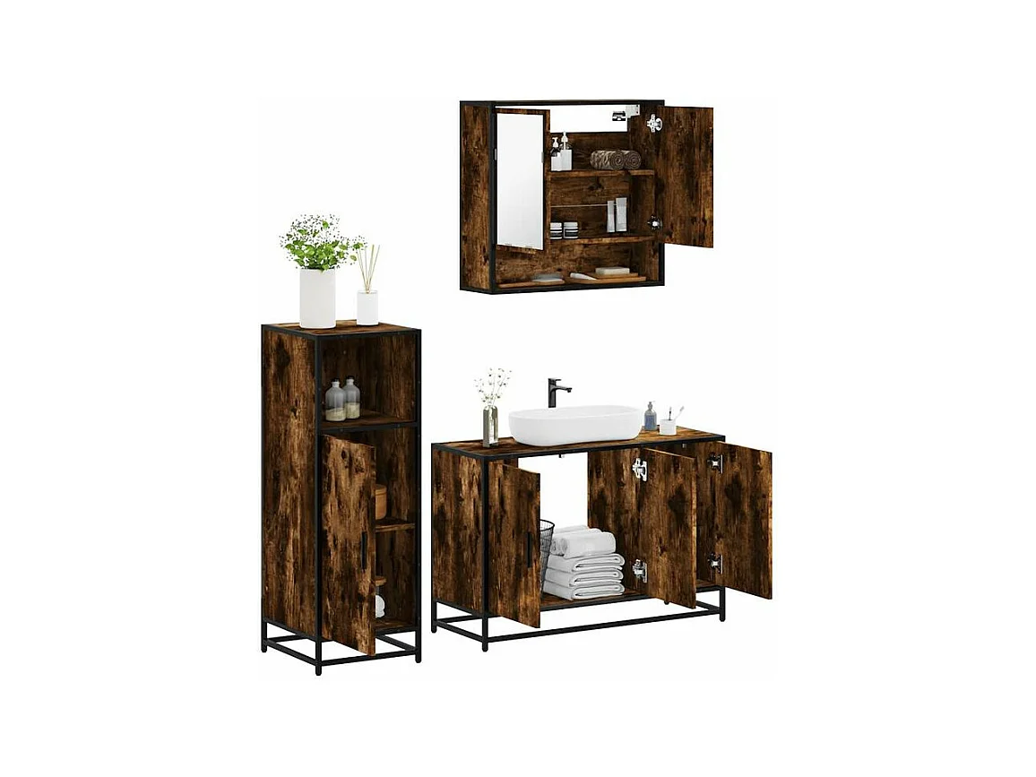 Ensemble de meubles de salle de bain 3 pcs Chêne fumé