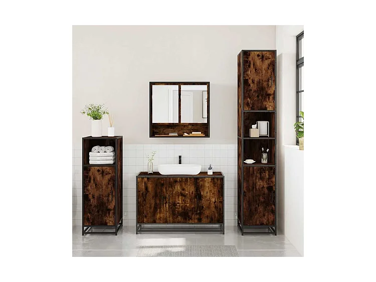 Ensemble de meubles de salle de bain 3 pcs Chêne fumé