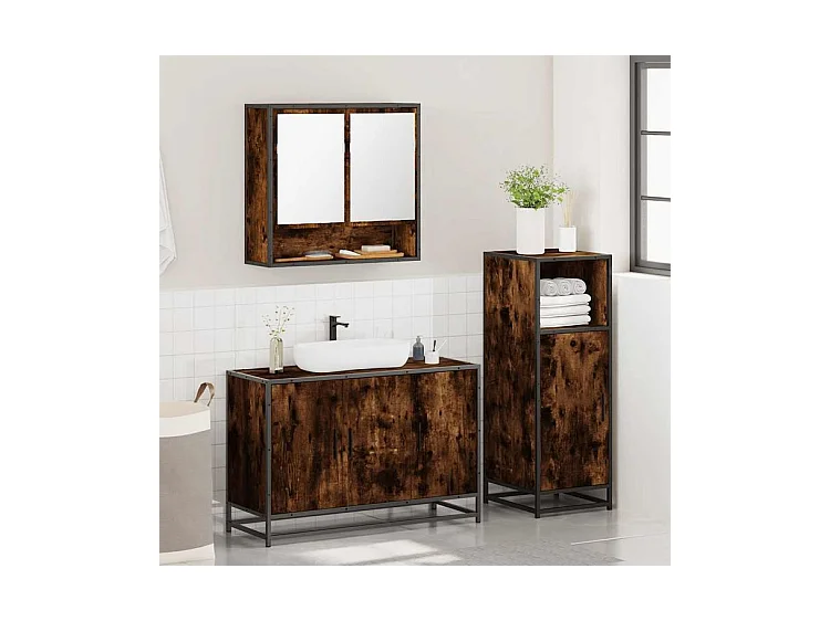 Ensemble de meubles de salle de bain 3 pcs Chêne fumé