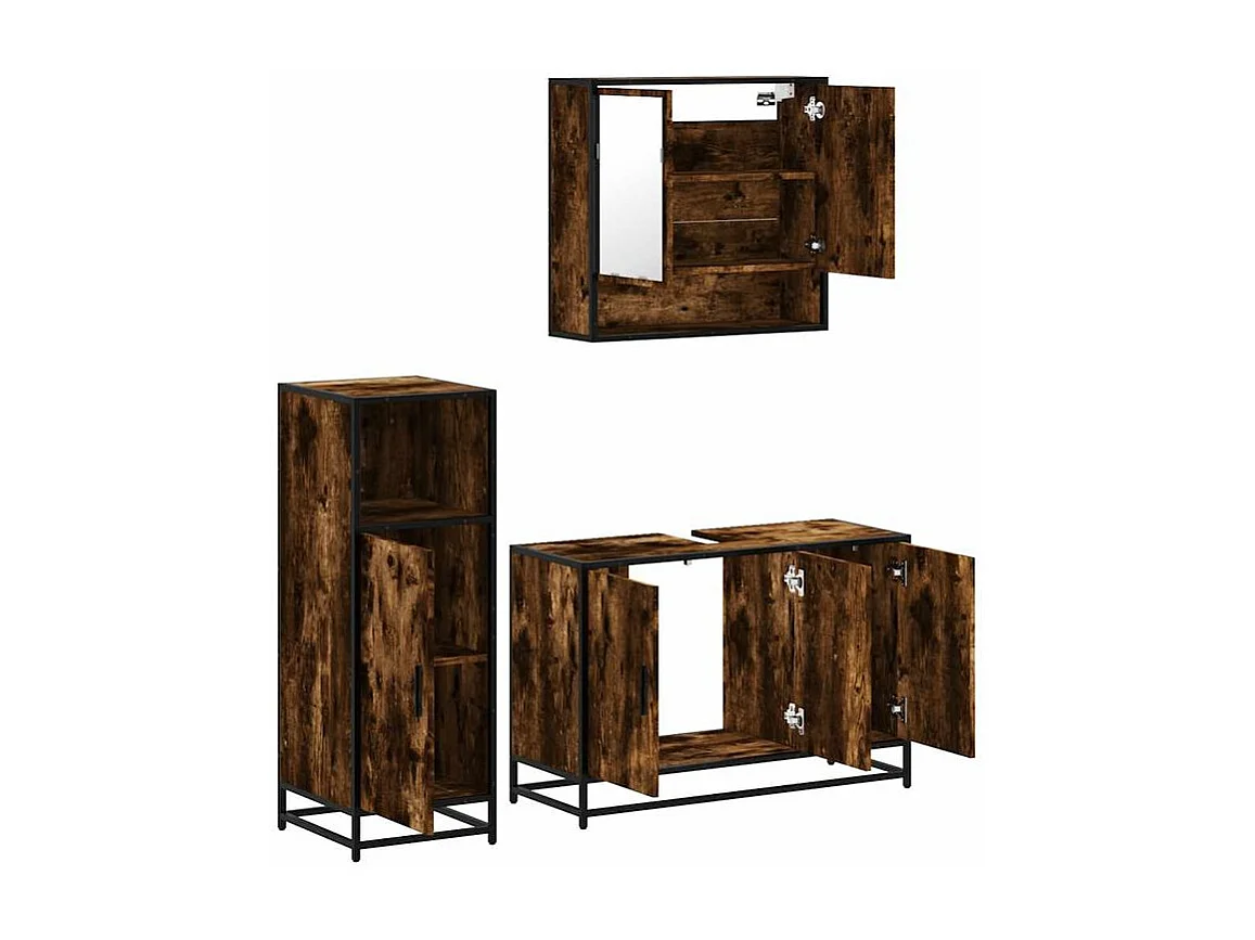 Ensemble de meubles de salle de bain 3 pcs Chêne fumé