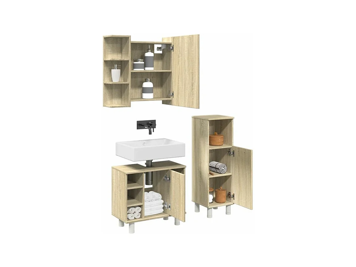 Ensemble de meubles de salle de bain 3 pcs chêne sonoma