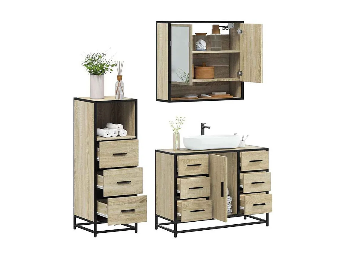 Ensemble de meubles de salle de bain 3 pcs chêne sonoma