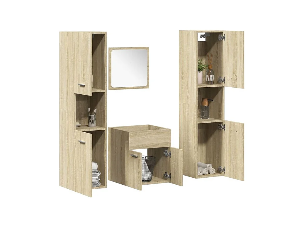 Ensemble de meubles de salle de bain 4 pcs chêne sonoma