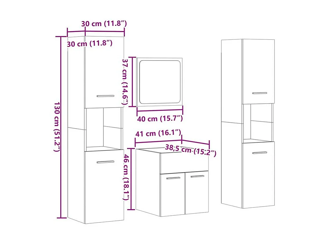 Ensemble de meubles de salle de bain 4 pcs chêne sonoma