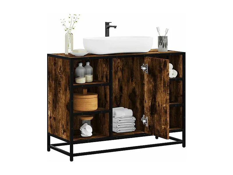 Armoire lavabo de salle de bain chêne fumé bois d'ingénierie