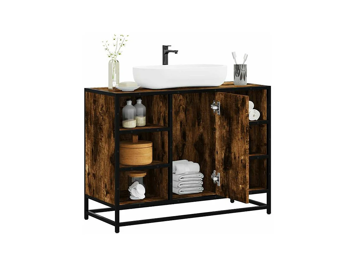 Armoire lavabo de salle de bain chêne fumé bois d'ingénierie