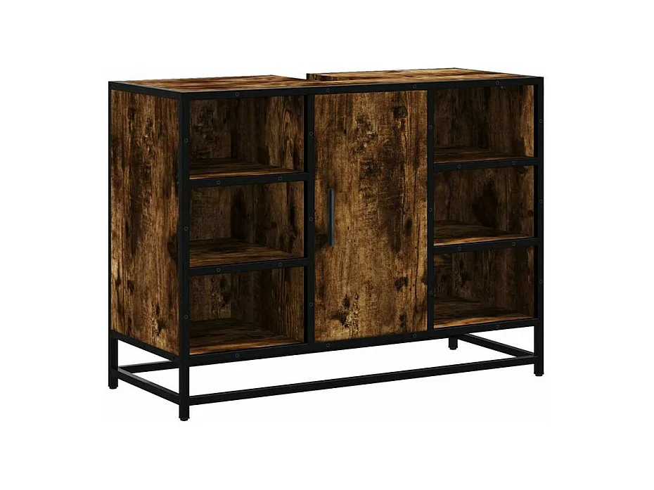 Armoire lavabo de salle de bain chêne fumé bois d'ingénierie