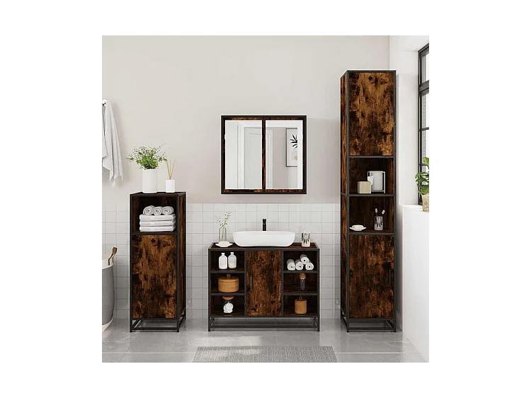 Armoire lavabo de salle de bain chêne fumé bois d'ingénierie