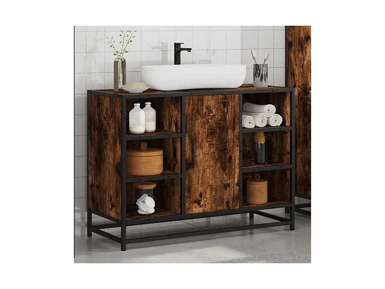 Armoire lavabo de salle de bain chêne fumé bois d'ingénierie