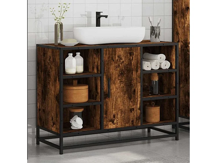 Armoire lavabo de salle de bain chêne fumé bois d'ingénierie
