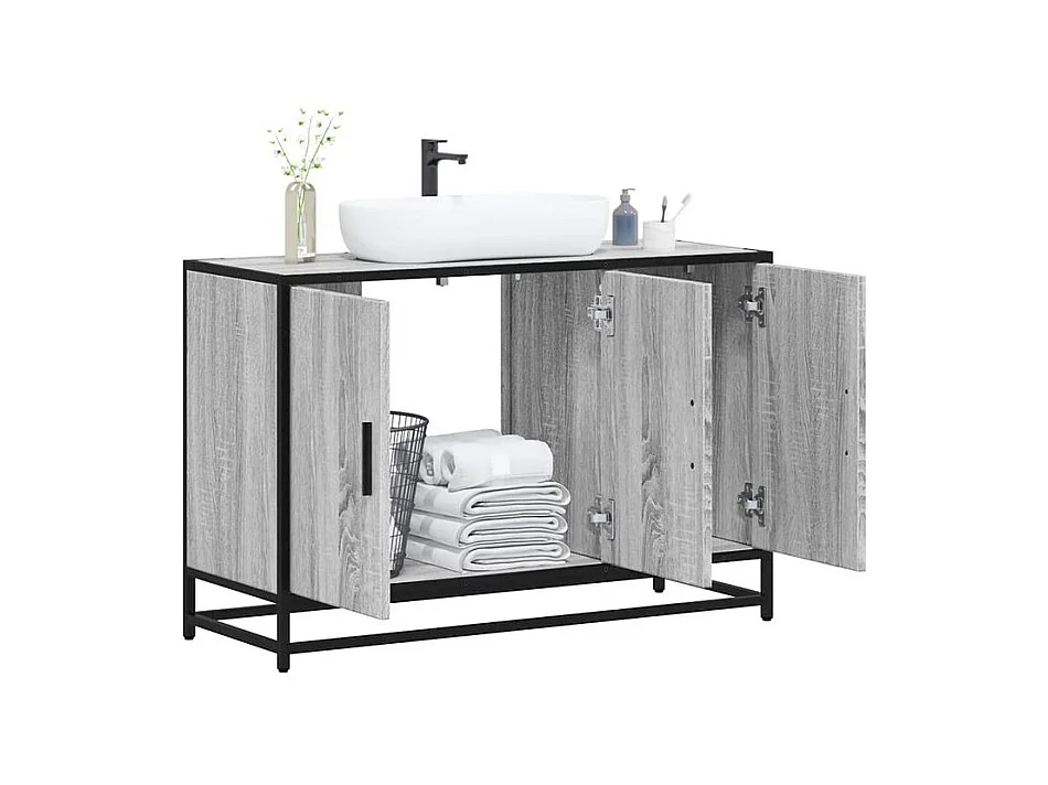 Armoire de lavabo de salle de bain sonoma gris 90x33x60