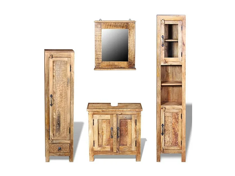 Meuble de salle de bain 4 pièces manguier massif clair Sempra