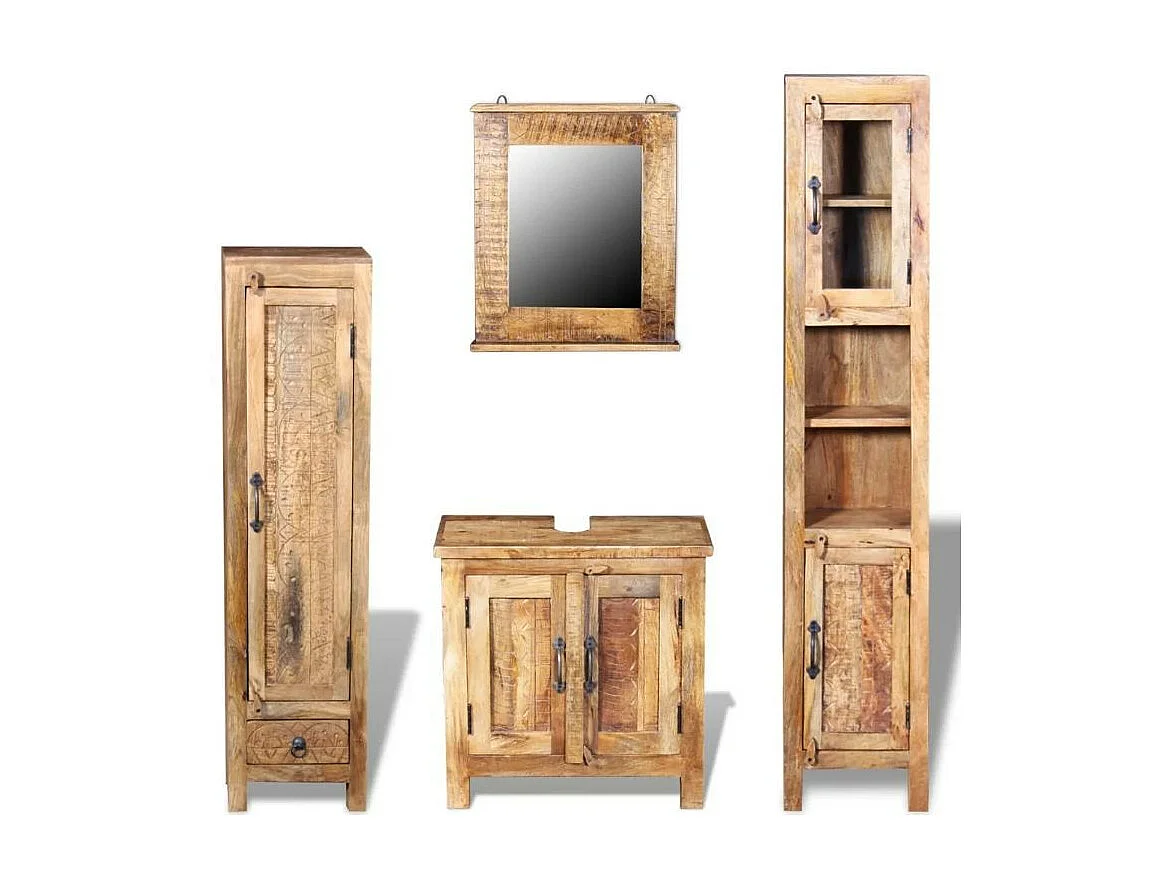 Meuble de salle de bain 4 pièces manguier massif clair Sempra