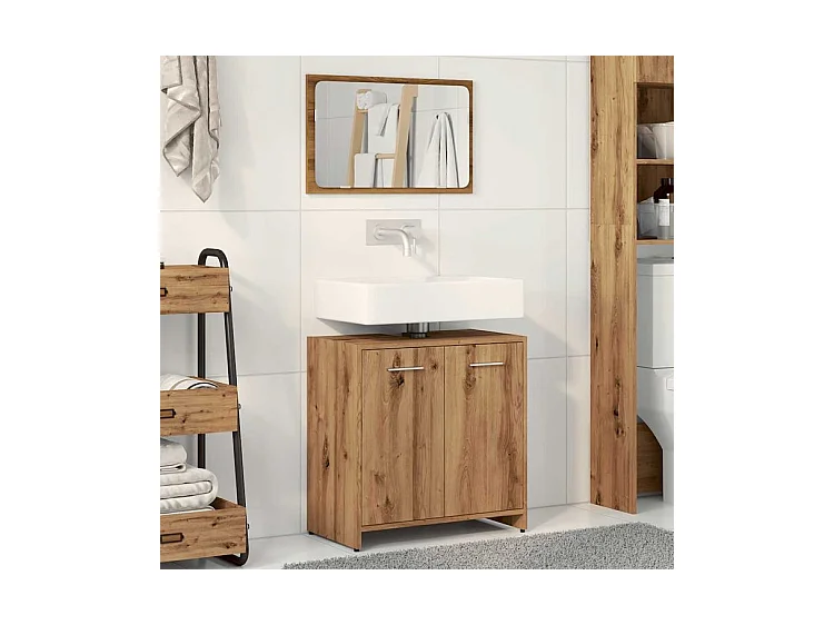 Armoire de salle de bain avec miroir chêne artisanal