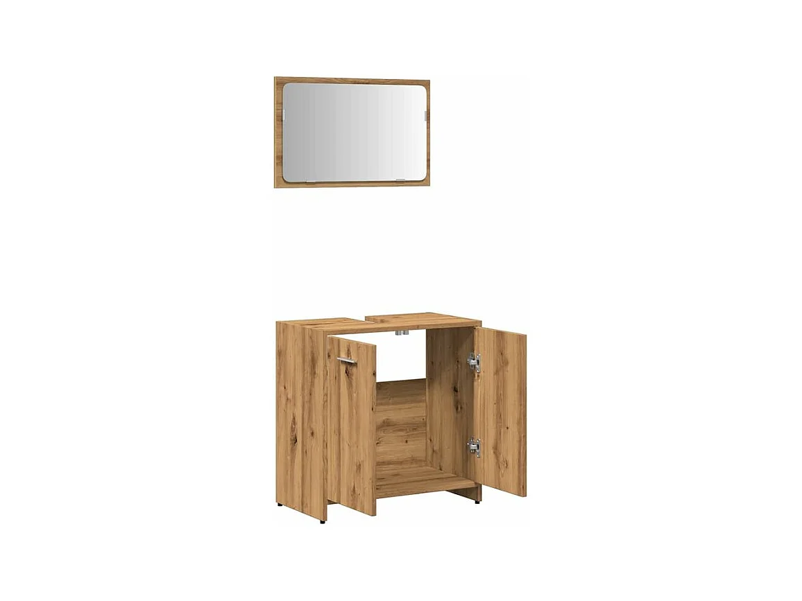 Armoire de salle de bain avec miroir chêne artisanal