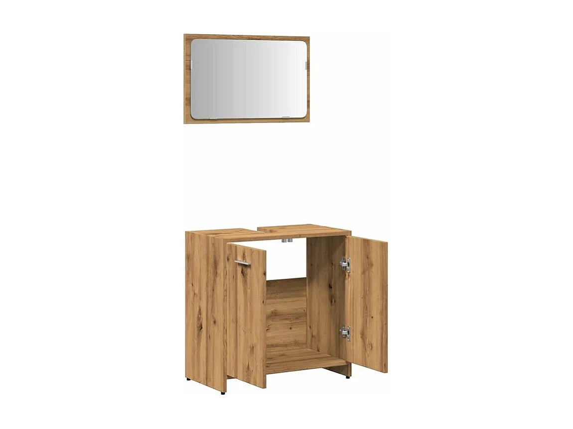 Armoire de salle de bain avec miroir chêne artisanal