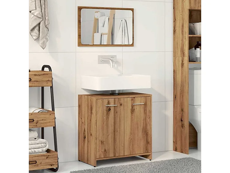 Armoire de salle de bain avec miroir chêne artisanal