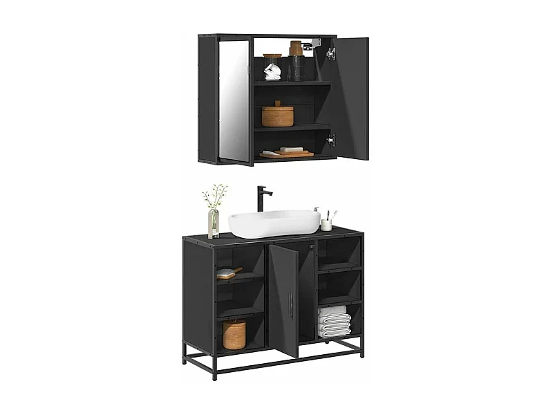 Ensemble de meubles salle de bain 2 pcs noir bois d'ingénierie