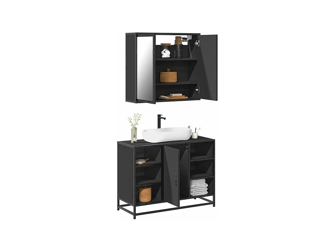Ensemble de meubles salle de bain 2 pcs noir bois d'ingénierie