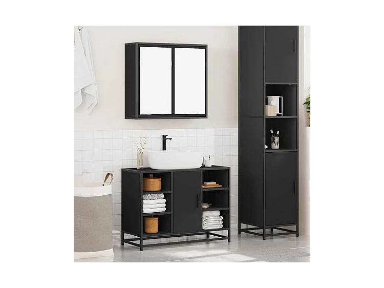 Ensemble de meubles salle de bain 2 pcs noir bois d'ingénierie