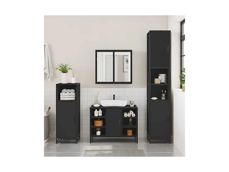 Ensemble de meubles salle de bain 2 pcs noir bois d'ingénierie