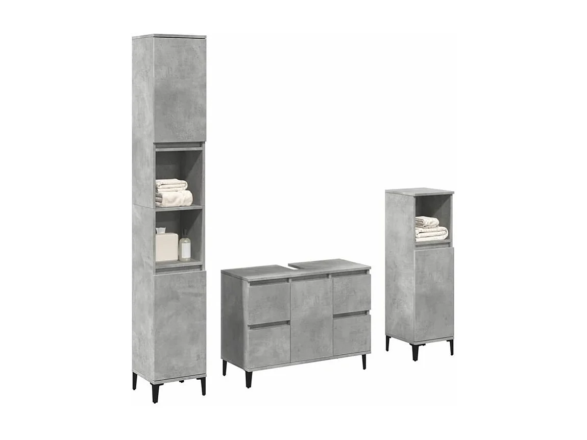 Ensemble de meubles de salle de bain 3 pcs gris béton