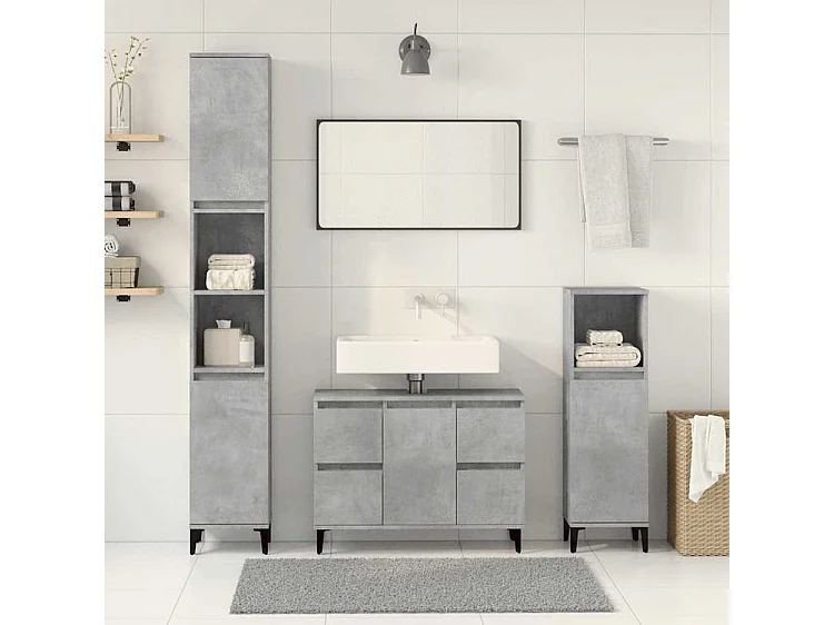 Ensemble de meubles de salle de bain 3 pcs gris béton