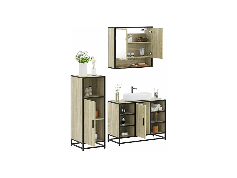 Ensemble de meubles de salle de bain 3 pcs chêne sonoma