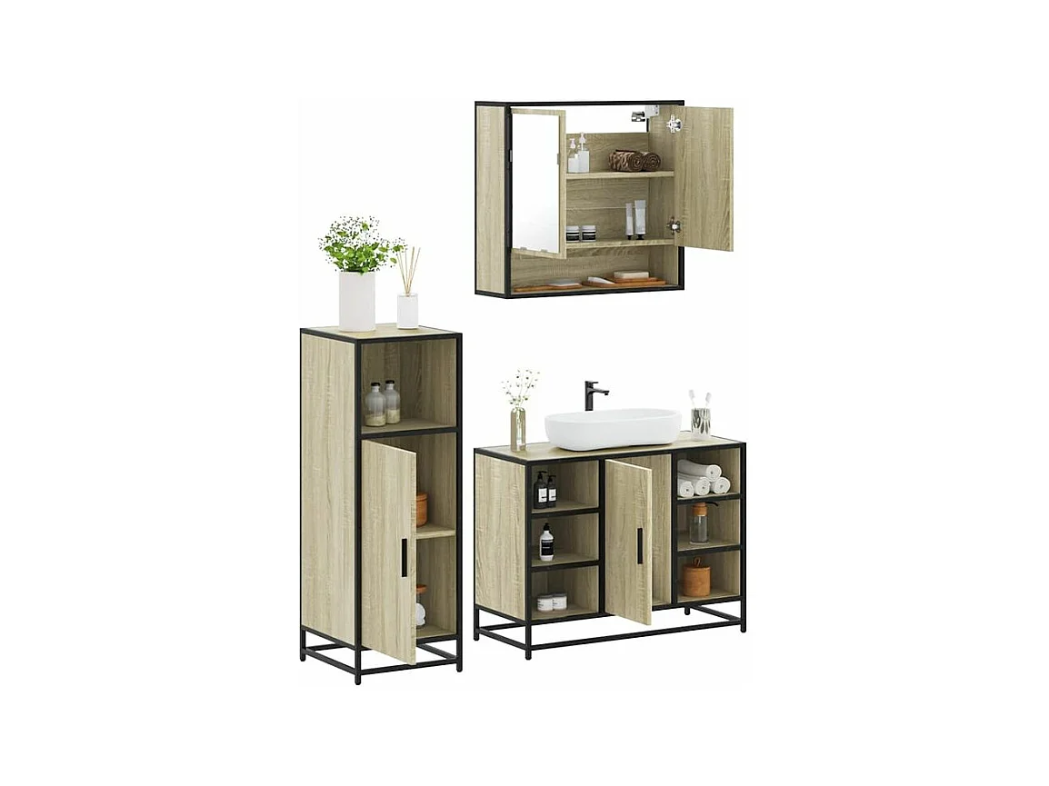 Ensemble de meubles de salle de bain 3 pcs chêne sonoma