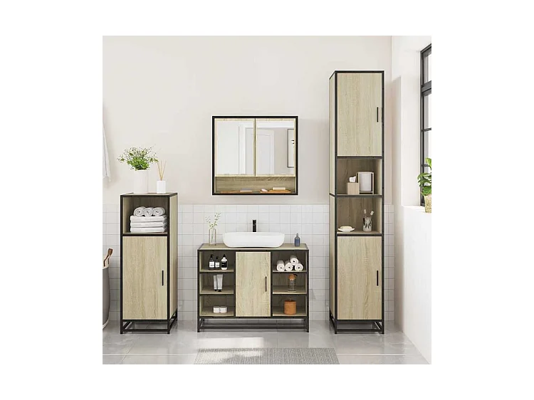 Ensemble de meubles de salle de bain 3 pcs chêne sonoma