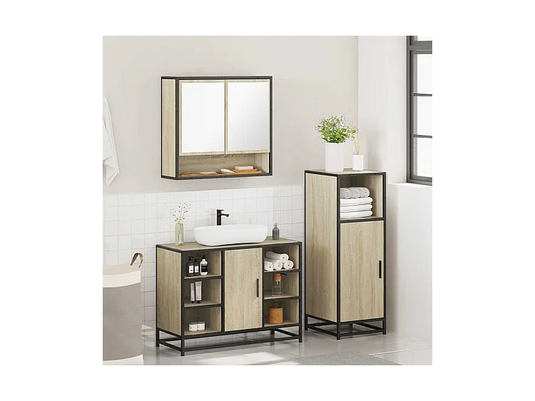 Ensemble de meubles de salle de bain 3 pcs chêne sonoma